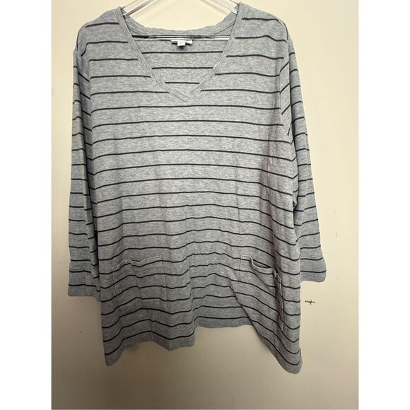 J. Jill Textured Patch Pocket Knit Tunic Large Gray Stripe 4XL V-neck Casual Com - Picture 1 of 4